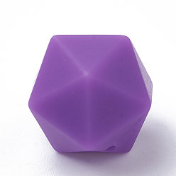 Purple Food Grade Eco-Friendly Silicone Focal Beads, Chewing Beads For Teethers, DIY Nursing Necklaces Making, Icosahedron, Purple, 19x18.5x18.5mm, Hole: 2mm