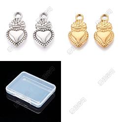 Real Gold Plated & Stainless Steel Color 16Pcs 2 Colors 304 Stainless Steel Pendants, Sacred Heart Charm, Ion Plating(IP), Real Gold Plated & Stainless Steel Color, 18.5x10x2.5mm, Hole: 2mm