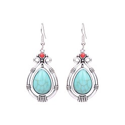 Бирюза Богемные серьги с бирюзой, геометрический сплав, винтажные массивные украшения для ушей с кисточками, бирюзовые