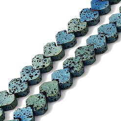 Plaqué Vert Brins de perles de pierre de lave naturelle galvanisées, cœur, vert plaqué, 8x8.5x3mm, Trou: 1mm, Environ 60 pcs/chapelet, 16.54'' (42 cm)