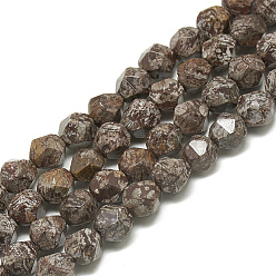 Snowflake Obsidian Natural Brown Snowflake Obsidian Beads Strands, Faceted, Round, 6~6.5x5.5~6x5.5~6mm, Hole: 1mm, about 58~59pcs/strand, 13.78 inch~14.17 inch(36cm)