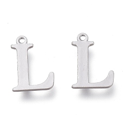 Letter L 304 Stainless Steel Charms, Laser Cut, Alphabet, Stainless Steel Color, Letter.L, 12x8.5x0.8mm, Hole: 1mm