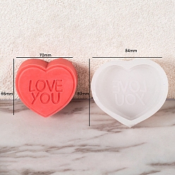 White DIY Silicone Heart with Word Soap Molds, for Handmade Soap Making, Valentine's Day, White, 84x80x34mm