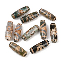 Другой Узор Тибетского стиля бусы дзи, природных бисера агат, окрашенная и подогревом, овальные, 28.5~32x10~12.5 мм, отверстие : 1.5~3 мм