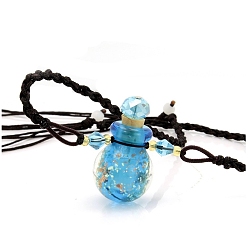 Deep Sky Blue Lampwork Perfume Bottle Necklaces with Ropes, Bottle, Deep Sky Blue, 22.05~28.35 inch(56~72cm), Pendant: 22x17mm, Capacity: 1ml(0.03fl. oz)