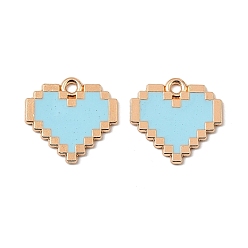 Светло-Голубой Подвески из эмали и сплава, золотые, шарма сердца, Небесно-голубой, 17x17.5x1 мм, отверстие : 1.8 мм