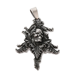 Antique Silver Halloween 304 Stainless Steel Pendants, Skull Charm, Antique Silver, 42.5x33x6.5mm, Hole: 3.5x7mm