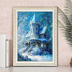Dodger Blue Castle DIY Diamond Painting Kit, Including Resin Rhinestones Bag, Diamond Sticky Pen, Tray Plate and Glue Clay, Dodger Blue, 400x300mm