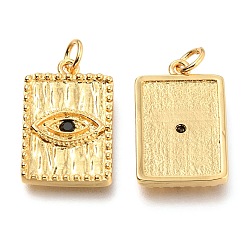 Real 18K Gold Plated Brass Micro Pave Black Cubic Zirconia Pendants, Long-Lasting Plated, with Jump Ring, Rectangle with Eye, Real 18K Gold Plated, 20x13x2.4mm, Hole: 3.2mm