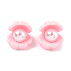 Pink Кабошоны из смолы, формы раковины, с абс пластмассовой имитационной жемчужиной, розовые, 18.5x18.5x19.5 мм