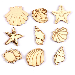 Others Unfinished Wooden Pieces, Wood Cutouts, Mixed Shape, Shell/Conch/Starfish, Ocean Themed Pattern, 3~4cm