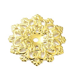 Golden Rack Plating Iron Connector Charms, Flower Links, Etched Metal Embellishments, Golden, 60x58x0.7mm, Hole: 5mm and 2.7mm