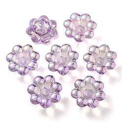 Lilac UV Plating Rainbow Iridescent Acrylic Beads, Flower, Lilac, 24x10mm, Hole: 3.5mm, Inner Diameter: 8mm