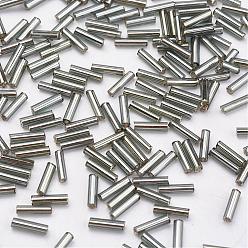 Dark Gray Glass Bugle Beads, Silver Lined, Dark Gray, 12x2mm, Hole: 0.5mm, about 5000pcs/bag