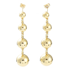 Real 18K Gold Plated Brass Round Ball Dangle Stud Earrings for Women, Real 18K Gold Plated, 52x12mm