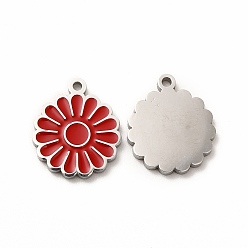 Red 304 Stainless Steel Enamel Charms, Daisy, Red, 14x12x1mm, Hole: 1.2mm