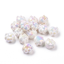 White UV Plating Rainbow Iridescent Acrylic Beads, Cat's Paw Print, White, 16.5x18.5x12.8mm, Hole: 3mm