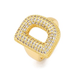 Letter D Кольца-манжеты для пальцев с покрытием из латуни с микропаве из прозрачного кубического циркония для женщин, долговечный, реальный 18 k позолоченный, Письмо ~ Z, Буква D, 18.5x12.5 мм, внутренний диаметр: 17.5 мм