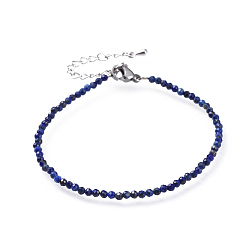 Lapis Lazuli Natural Lapis Lazuli Bead Bracelets, with 304 Stainless Steel Lobster Claw Clasps and Brass Extender Chains, Faceted, 7-1/4 inch(18.5cm)