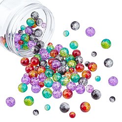 Mixed Color Spray Painted Crackle Glass Beads Strands, Round, Two Tone, Mixed Color, 6~10mm, Hole: 1.3~1.6mm, 400pcs/set