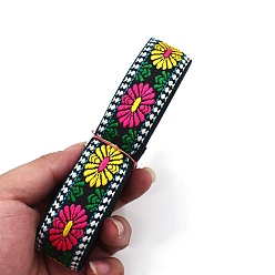 Colorful 6.5M Ethnic Style Flat Embroidery Polyester Ribbons, Jacquard Ribbon, Garment Accessories, Flower Pattern, Colorful, 1-1/4 inch(33mm), about 7.11 Yards(6.5m)/Bundle