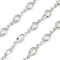 Гейнсборо Латунные стеклянные цепи с овальными звеньями, с катушкой, долговечный, пайки, без свинца и без кадмия, стойки покрытие, платина, светло-серые, 13.5x5x2.5 мм