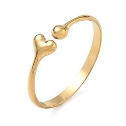 Chapado en Oro Real 18K 304 Anillos abiertos de puño de acero inoxidable, corazón, real 18 k chapado en oro, 17 mm