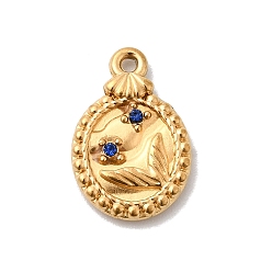 Капри Синий 304 подвески из нержавеющей стали со стразами, овальные подвески с узором «рыбий хвост», ионное покрытие (ip), реальный 18 k позолоченный, Капри синий, 16.5x11x2.5 мм, отверстие : 1.2 мм