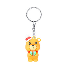 2. Little Bear Cute Reindeer Snowman PVC Keychain Pendant - Christmas Decoration Gift.