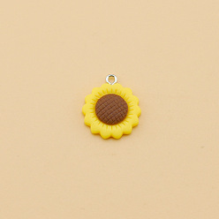 Flower Opaque Resin Pendants, Plants Charms, Sunflower Pattern, 20mm