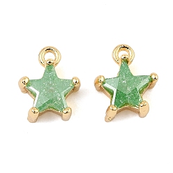 Зеленый Латунные микро проложить кубического циркония прелести, звезда, реальный 18 k позолоченный, зелёные, 9.5x7.5x4.5 мм, отверстие : 1.2 мм