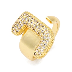 Letter J Кольца-манжеты для пальцев с покрытием из латуни с микропаве из прозрачного кубического циркония для женщин, долговечный, реальный 18 k позолоченный, Письмо ~ Z, буква J, 18.5x12.5 мм, внутренний диаметр: 17.5 мм