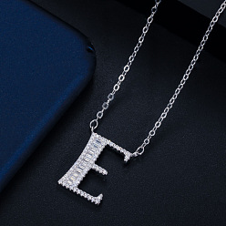 Letter E (with chain) Wife's Romantic Travel Same Style 26 English Alphabet Clavicle Chain Pendant Micro-inlaid Zircon Platinum Plated Necklace