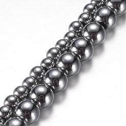 Platinum Plated Electroplate Magnetic Synthetic Hematite Bead Strands, Grade A, Round, Platinum Plated, 4mm, Hole: 0.8mm, about 100pcs/strand, 15.7 inch(40cm)