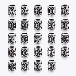 Antique Silver 304 Stainless Steel Beads, Large Hole Beads, Column with Rune/Futhark/Futhorc, Antique Silver, 16x13mm, Hole: 8mm, 24 patterns, 1pc/pattern, 24pcs/set
