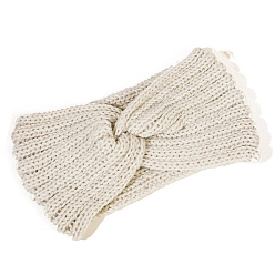 Antique White Cross Knitting Wool Yarn Headbands, Wide Hair Accessories for Girls Women, Antique White, 220x105mm