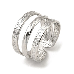 Stainless Steel Color 304 Stainless Steel Open Cuff Rings, Triple Lines, Stainless Steel Color, Inner Diameter: 18mm