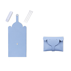 Light Sky Blue DIY Elephant-shaped Wallet Making Kit, Including Cowhide Leather Bag Accessories, Iron Needles & Waxed Cord, Light Sky Blue, 8.7x12cm