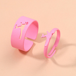 Skinny dinosaur Romantic Pink Hollow Dolphin Animal Ring Set for Couples - Stackable, Unique Design