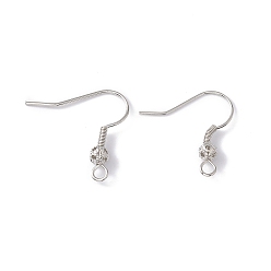 Real Platinum Plated Brass Round Beaded Earring Hooks, with Horizontal Loop, Real Platinum Plated, 21x21x4mm, Hole: 2mm, 20 Gauge, Pin: 0.8mm