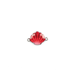 Red Alloy Enamel Connector Charms, Platinum, Shell, Red, 15x24mm