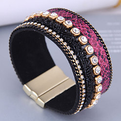 1# Stylish Leather and Diamond Magnetic Clasp Bracelet for Any Occasion