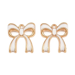 Weiß Legierung mit Emailanhängern, Bowknot Charms, Licht Gold, weiß, 20x18x3 mm, Bohrung: 1.5 mm