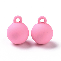 Pearl Pink Acrylic Pendants, Rubberized Style, Round, Pearl Pink, 20.5x16mm, Hole: 3mm