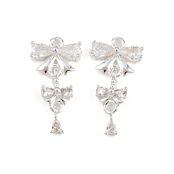 Посеребрённый Латунные микро проложить кубического циркония подвески, бантом, 925 серебро покрытием, 21.5x11.5x3.5 мм, отверстие : 1.4 мм