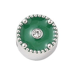 Зеленый 304 нержавеющая сталь, эмаль, европейские бусины со стразами, бусины с большим отверстием, плоско-круглые, зелёные, 10x7.5 мм, отверстие : 4.5 мм