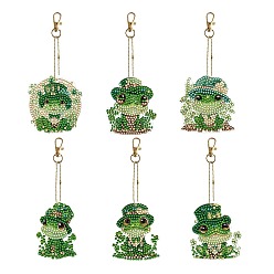 Green 6Pcs Frog DIY Diamond Painting Keychain Kit, Including Resin Rhinestones Bag, Diamond Sticky Pen, Tray Plate and Glue Clay, Green, Pendant: 75x53~72mm