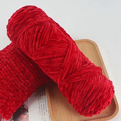 Crimson Wool Chenille Yarn, Velvet Hand Knitting Threads, for Baby Sweater Scarf Fabric Needlework Craft, Crimson, 3mm, about 87.49 Yards(80m)/Skein