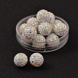 101_Crystal+AB Czech Glass Rhinestones Beads, Polymer Clay Inside, Half Drilled Round Beads, 101_Crystal+AB, PP8(1.4~1.5mm), 6mm, Hole: 1mm