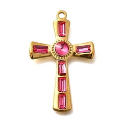 Роза 304 подвески из нержавеющей стали, со стразами, реальный 18 k позолоченный, ионное покрытие (ip), крестик, роза, 37.5x23.5x4.5 мм, отверстие : 2 мм